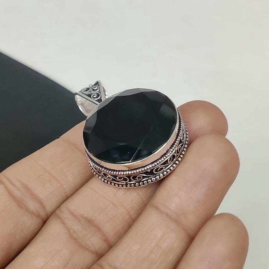 Black Spinel Gemstone Silver Pendant in 925 Sterling Silver- Handmade Design, Everyday Wear Jewelry, Unique Black Spinel Pendant Gifts