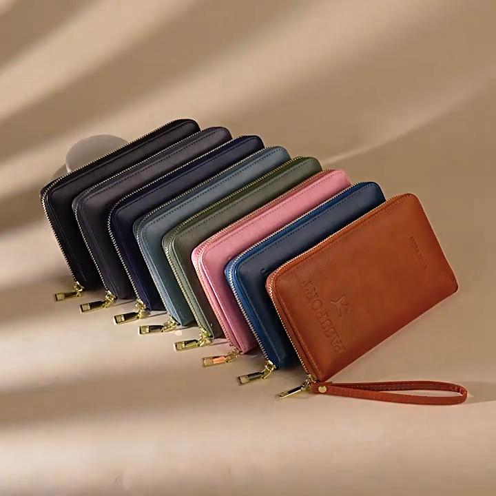 Men Women RFID Blocking Leather Passport Holder Travel Wallet Zip Around Passport Cover Document Organizer with Card Slots Wrist Strap