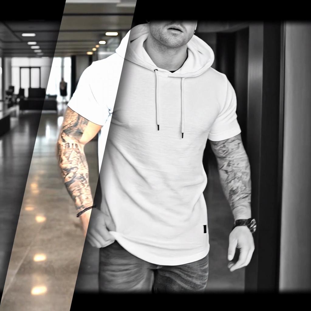 Summer New Mens Hoodie T-shirt Lightweight Breathable Sports Tops Fitness Running Tees for Men Simple Style T-shirts