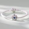 BAMOER 925 Sterling Silver Blue Heart Zircon Crown Bead Vintage Charms for Women Bracelet and Bangle DIY Fine Jewelry