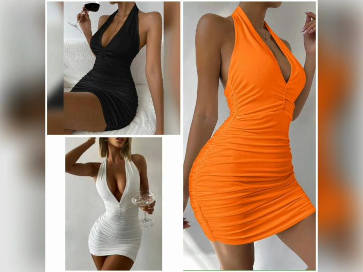 Sexy Hluboký Výstřih do V Večerní Párty Bez Rukávů Bez Zad Šaty Letní Krátké Halter Dámské Upnuté Klubové Minišaty Klubové Oblečení Párty Oblečení