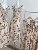 Summer 2026 Fashion Print Bufferfly Casual Long Dress Women Fashion Chic Ruffled Square Collar Dress Korean Elegant Bodycon Robe