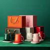 USB Aufladbarer Tassenwärmer Warme Suppentassen Kaffeetasse mit Deckel und Geschenkbox Aufbewahrungstaschen-Set Keramiktasse mit Edelstahllöffel Kaffeetassen