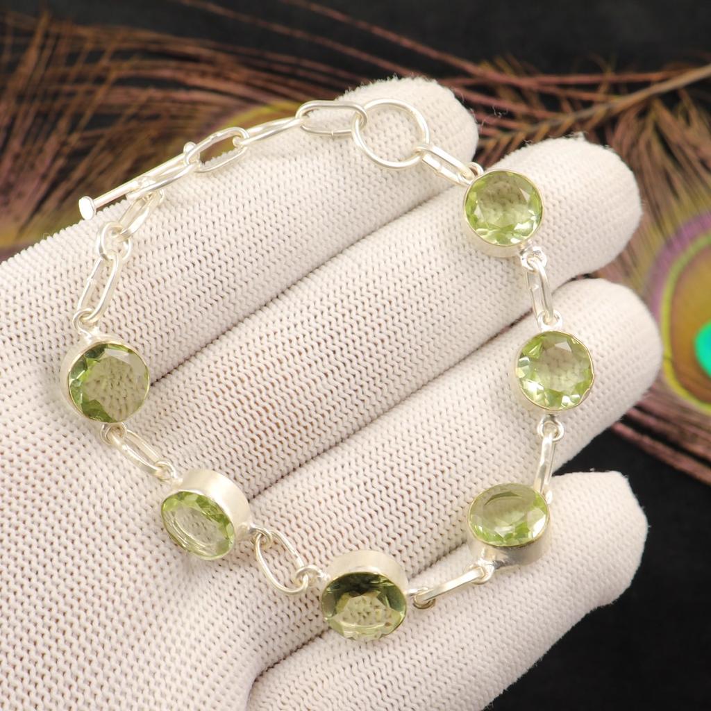 Green Amethyst Gemstone 925 Stamped Silver Handmade Bracelet Fashionable Jewelry RB-14-12