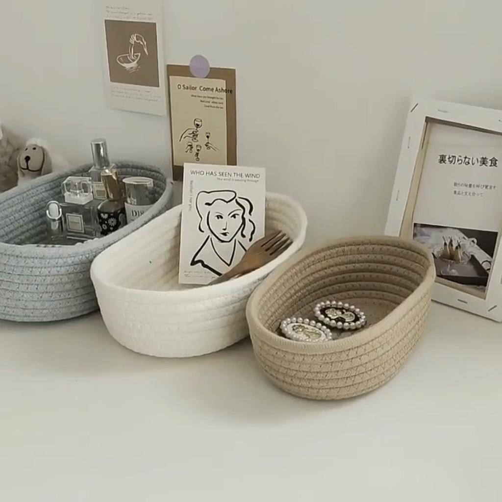 3PCS Cotton Rope Storage Basket Woven Nordic Oval Organizer Container Bins Decorative Desktop Storage Boxs for Clothes Books Towels Cosmetics