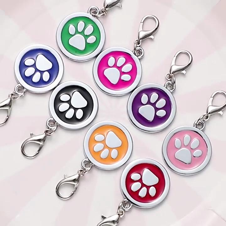 Medaglietta per cani con motivo zampa di cane, rotonda con gancio, per animali domestici, gatto, targhette ID portatili, ciondolo con nome per cucciolo, accessori per animali domestici