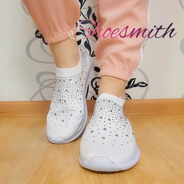 Women Flat Crystals Sneakers Breathable Casual Shoes Sport Shoes Outdoors