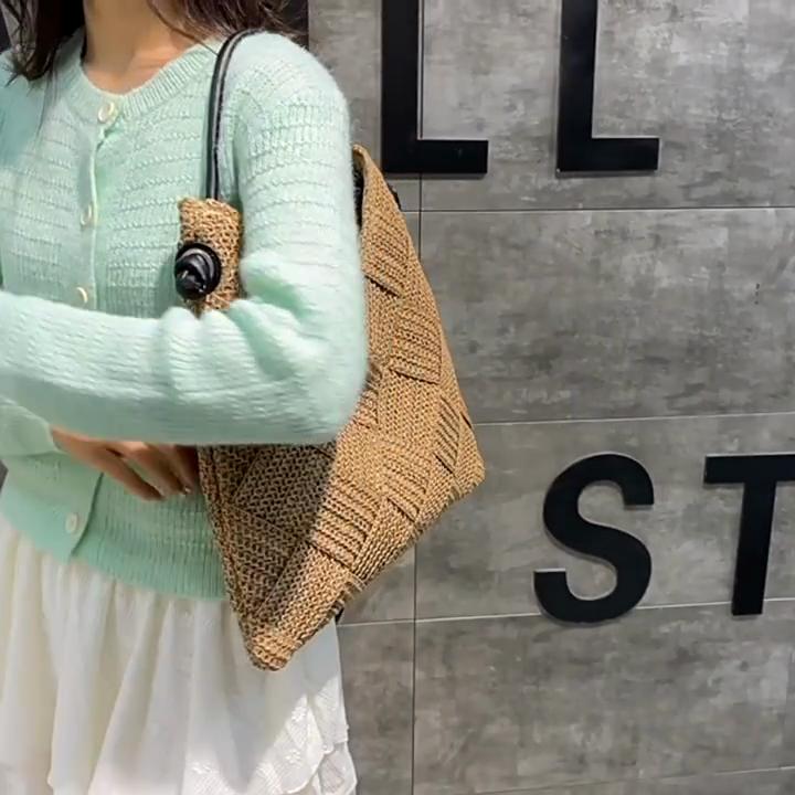 Yogodlns Women's Shoulder Bags Casual Wicker Woven Ladies Handmade Totes Large Capacity Summer Beach Female's Shopper Handbag