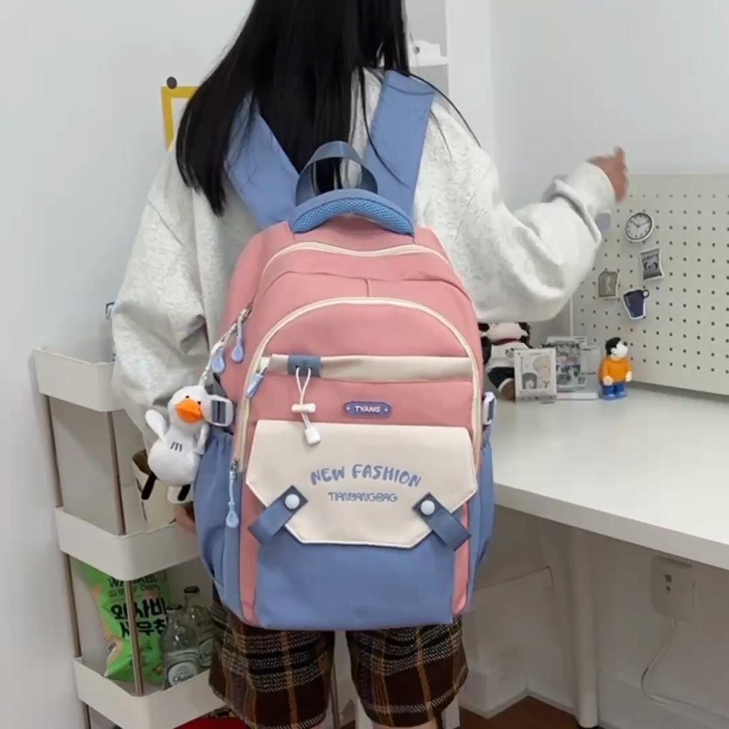 Color Block Schoolbag Women's Large Capacity Backpack Commuter College Style Backpack