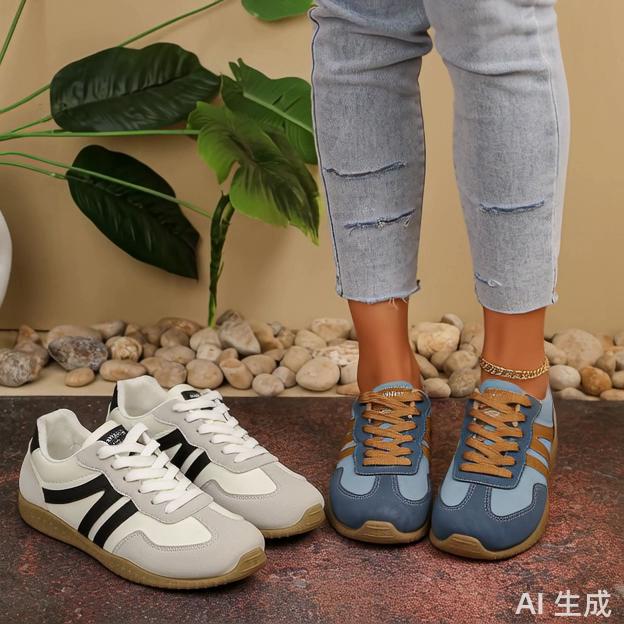 Damen Übergröße Deutsche Trainer Sneaker, Retro Colorblock Patchwork Freizeitschuhe, Komfort Flache Gehenschuhe für Damen