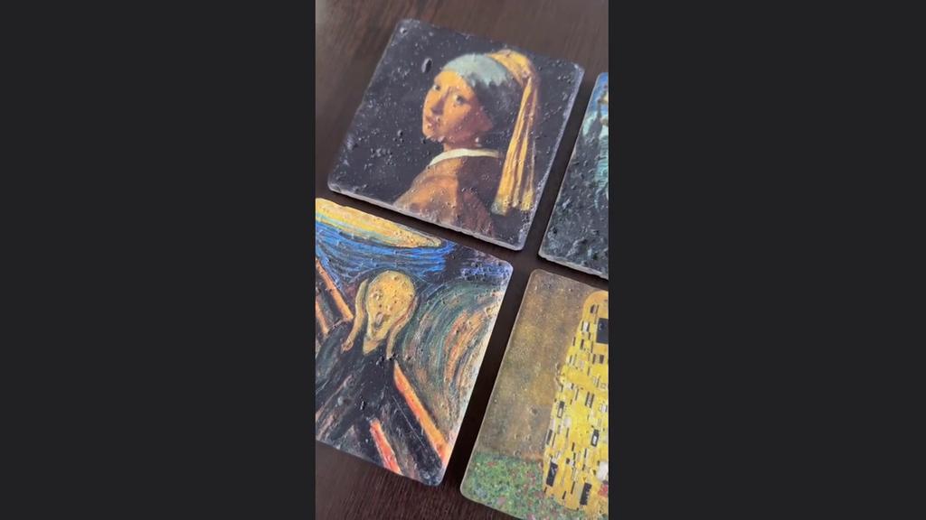 Handgemaakte kunstgeschilderde decoratieve natuurstenen onderzetters - Set van 4 (10x10cm)