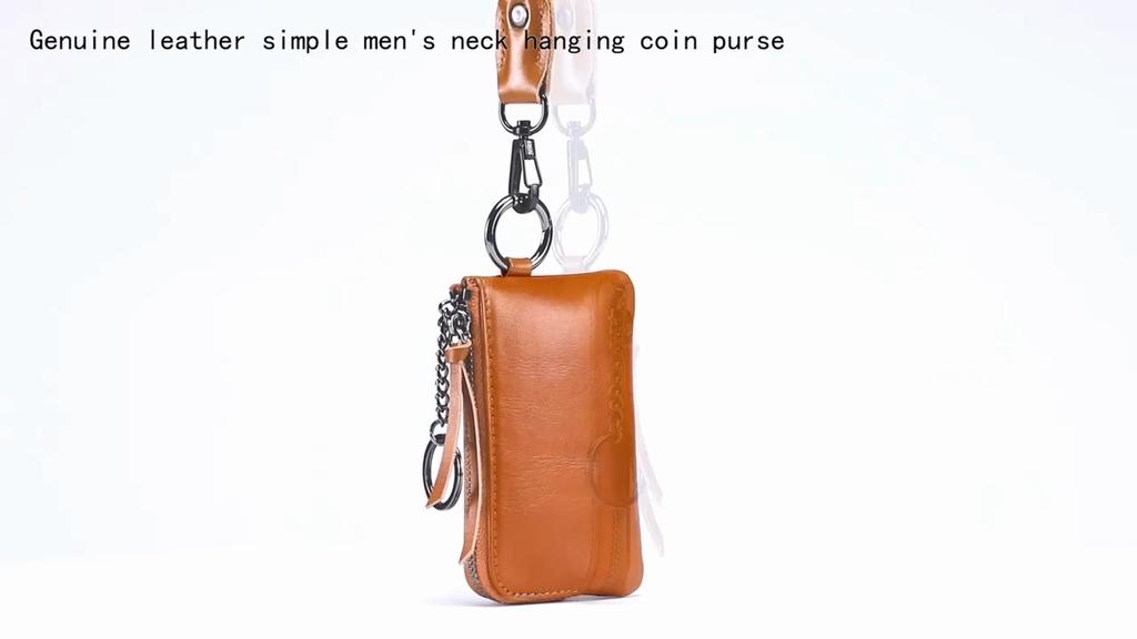 Kuskinn Hengende Hals Myntvesker Vintage Myntlommer med Nøkkelring Myk Lær Mini Småpengelomme Lommebok Kvinner Menn