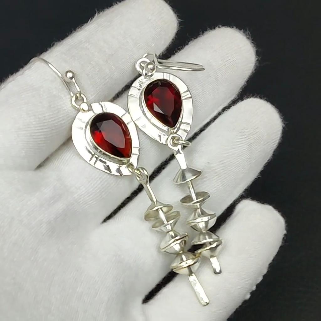 Red Garnet Gemstone Earring, Garnet Silver Earring, Pear Gemstone Earring, 925 Sterling Silver Earring, Gemstone Earring, Meditation Earring