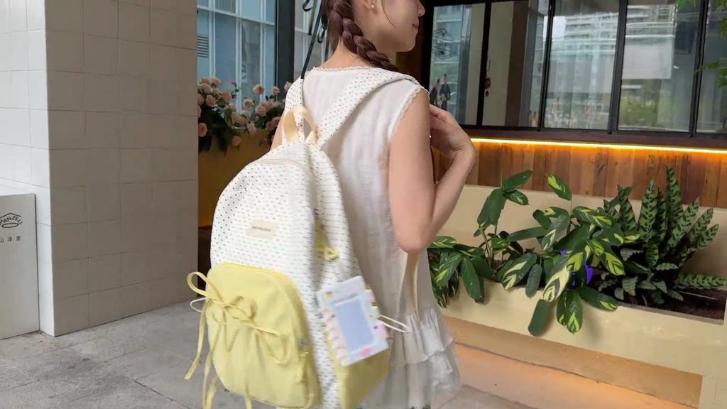 Damen Rucksack Studenten Schultasche College Stil Schleife Polo Punkt Rucksack