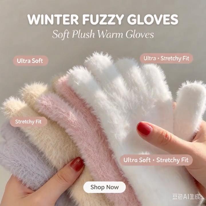 Winter Sweet Solid Color Faux Mink Fur Gloves, Fluffy Ins Stylish Thermal Gloves, Windproof Cold Resistant Gloves for Riding Commuting