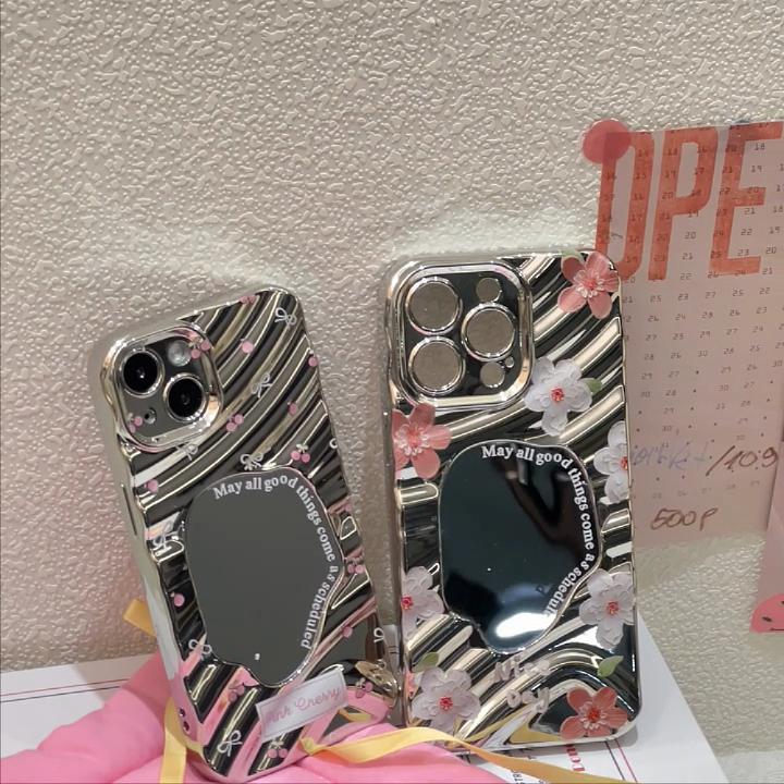 Mirror Phone Case for iPhone 16 11 13 14 for 16 Pro 12 13 15 16 Pro Max for Samsung A15 A16 A35 A55 Cute Cloud Flower Puppy Electroplated Phone Case
