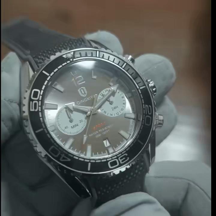 Mens Wrist Watches Waterproof Luminous Chronograph Watch Rotatable Bezel Rubber Band Analog Watch