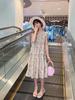 Girls' Summer Cotton Sleeveless Dress Pure Cotton Floral Vest Dress Forest Tie Suspender Dress