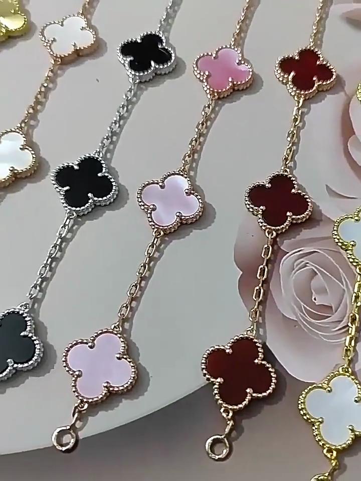 Nouă Versiune Brățară Trifoi cu Patru Foi Cinci Flori Agat Roșu Natural Sidef Alb Brățară Dama Brățară Laser