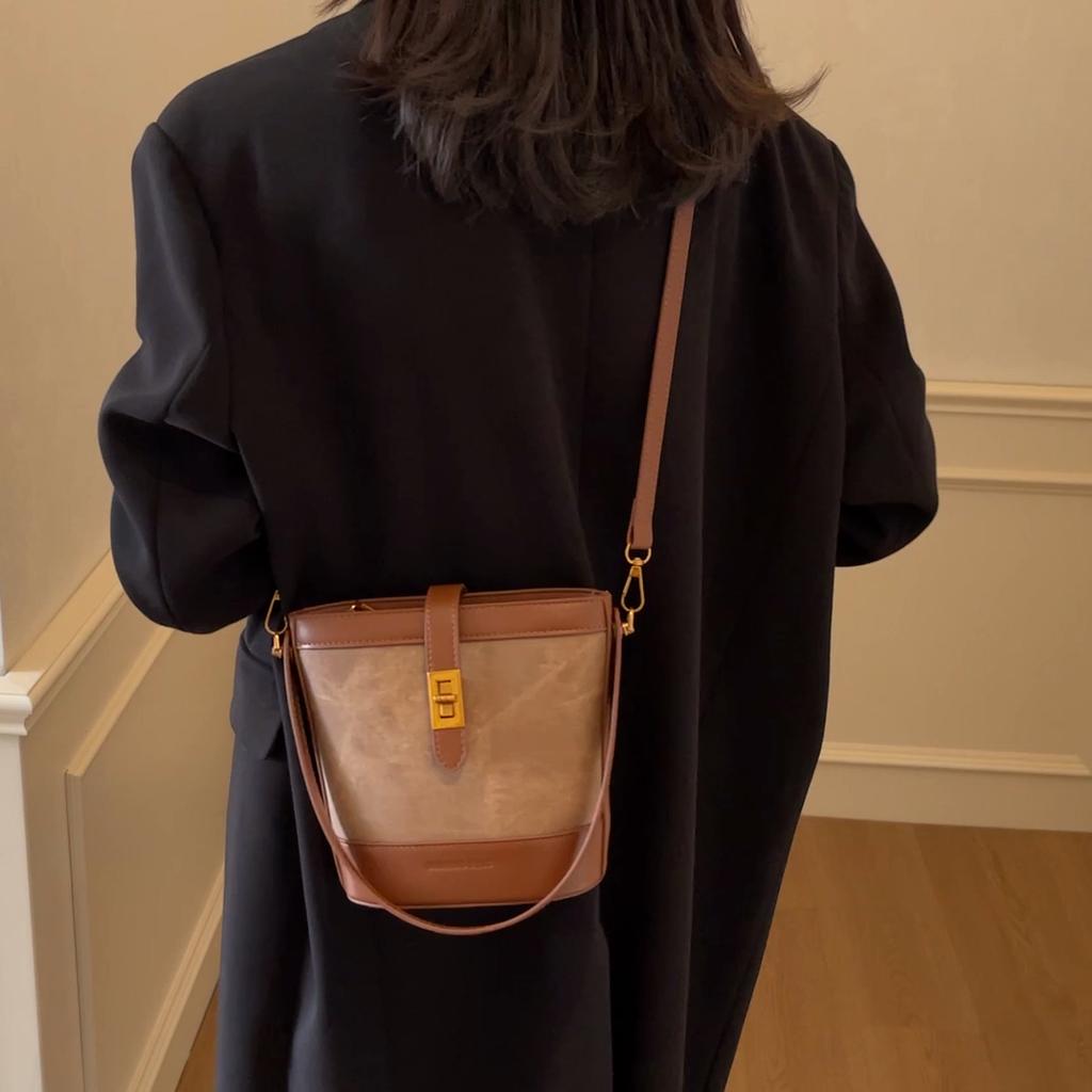 Small Bag Women's Commuter Crossbody Bag Handbag Vintage Bucket Bag Color Block Mobile Phone Bag