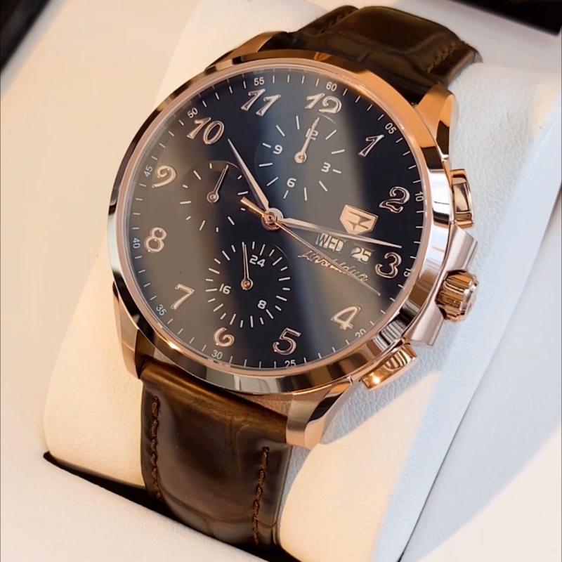 JINSHIDUN New Business and Leisure Men's Watch Multifunctional Dual Calendar Display Fully Automatic Mechanical High -end Men's Watch