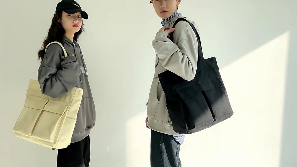 Canvas Bag Large Capacity Men Women's Shoulder Bag Student Class Hand Tote Bag