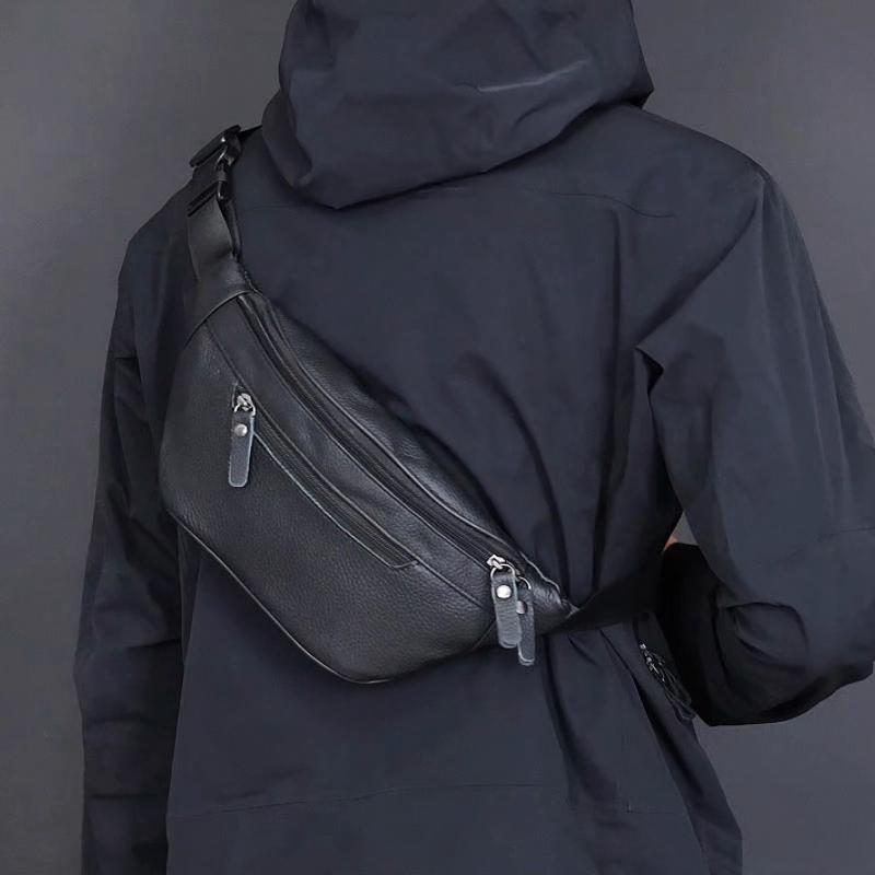 Leather Waist Bag for Men Casual Crossbody Fanny Pack with Adjustable Belt