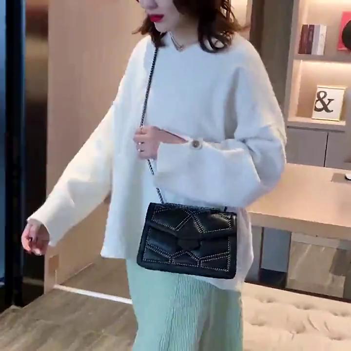Yogodlns Rivet Shoulder Bags for Women Solid Color Chains Crossbody Handbag Leather Purse Tote