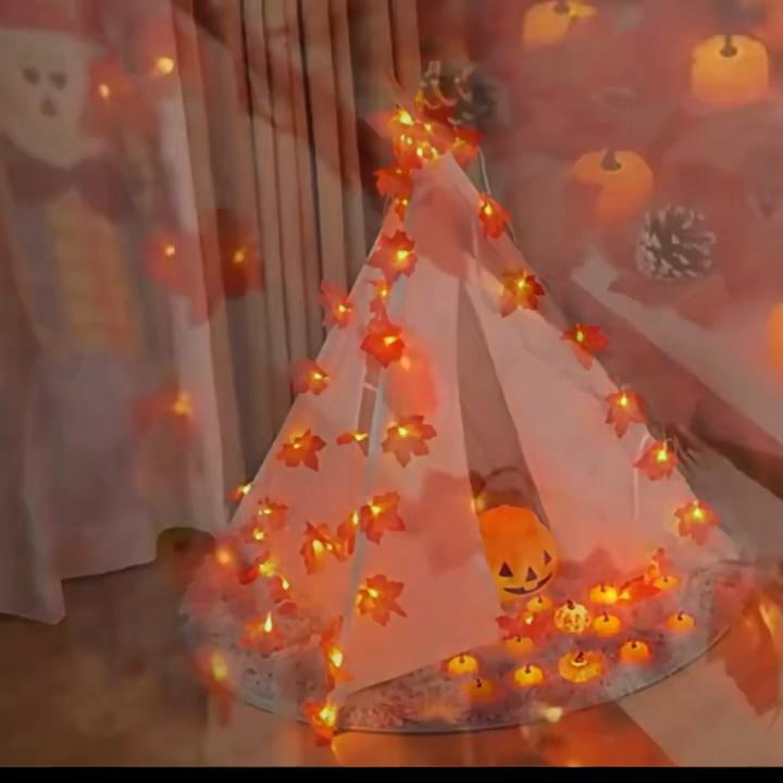 2/3/6M Juledekorasjon Kunstige Lønneblader LED Lyslenke Lykt Girlander Hjemmefest DIY Deco Halloween Nyttår