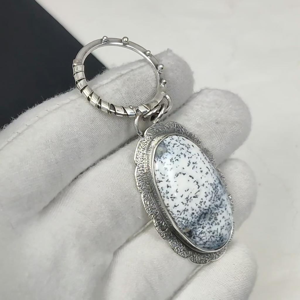 Natural Dendrite Opal Gemstone Silver Pendant in 925 Sterling Silver- Handmade Design, Everyday Wear Jewelry, Unique Pendant Birthday Gifts