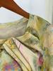 Long-sleeved Printed Double-layered Mesh Top for Women Autumn New Popular Pullover V-neck Top