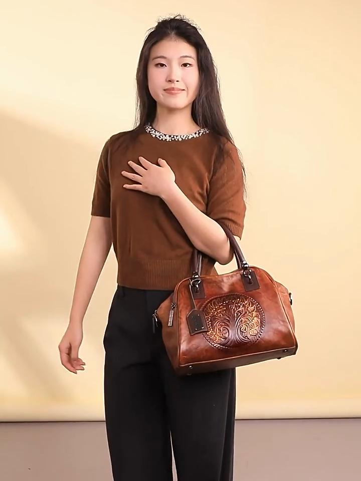 Retro Handmade Women's Handbag For Ladies Leather Should Bags Bohemian Style Soft Boston Luxury Handbags