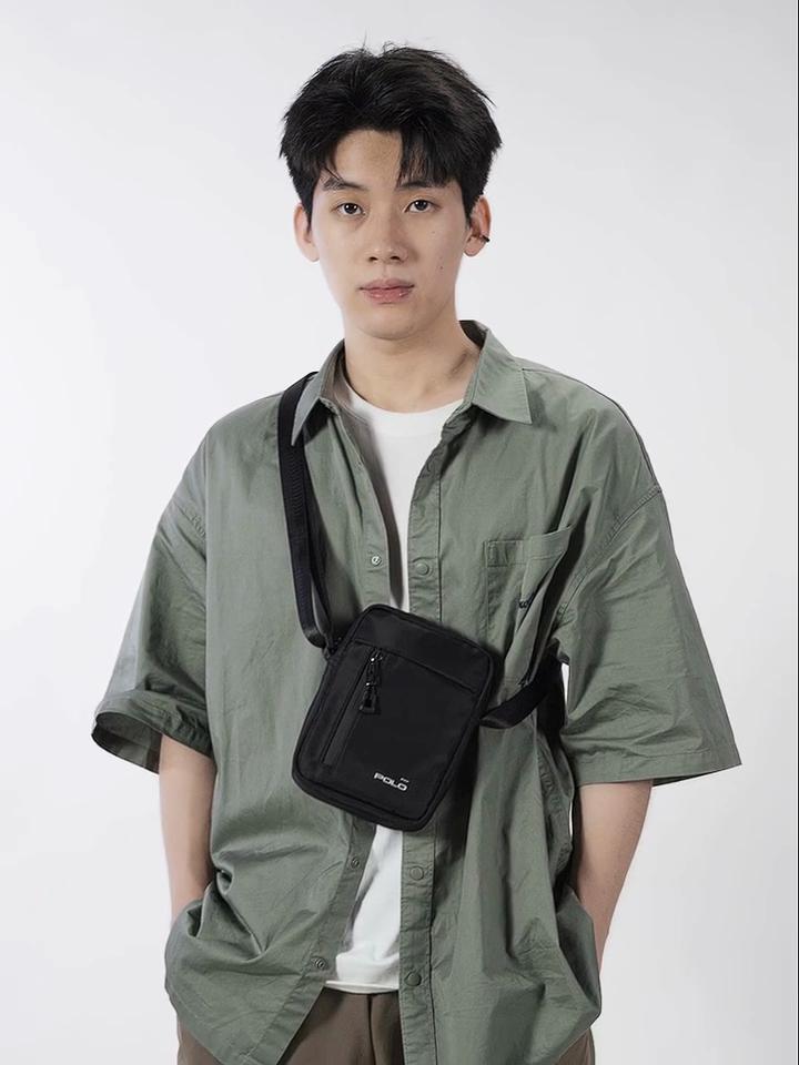 POLO Shoulder Bag for Men, Casual Crossbody Bag, Messenger Bag, Commuter Bag, Vertical Lightweight Phone Pouch, Black