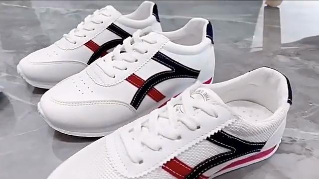 Large Size White Shoes for Women, Breathable Color Blocked Fashionable White Student Sports and Casual Flat Shoes