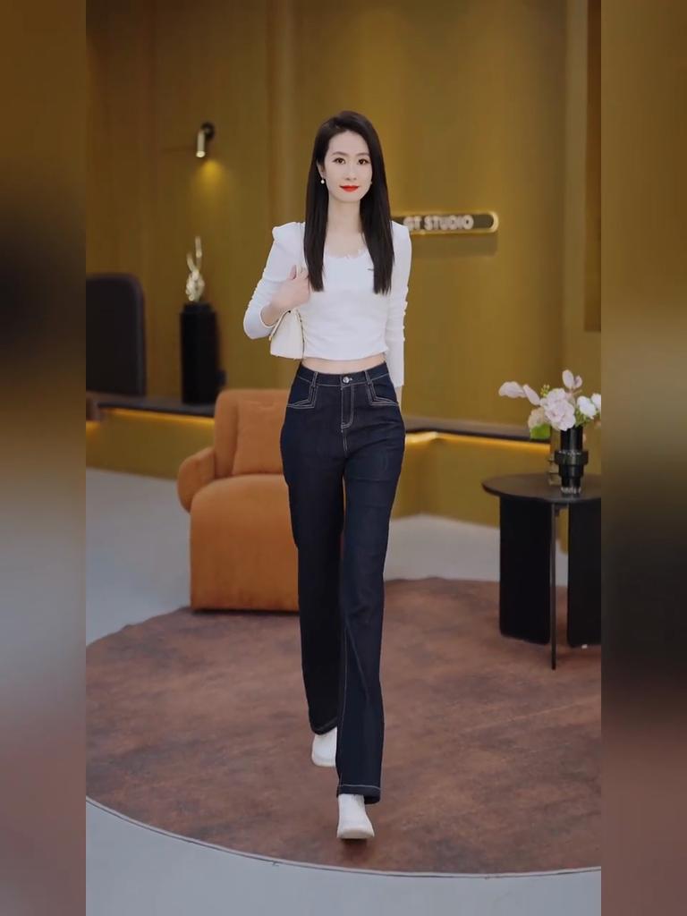 Blue Denim Wide-leg Pants Women Spring New High-waisted Loose Slim Straight Pants