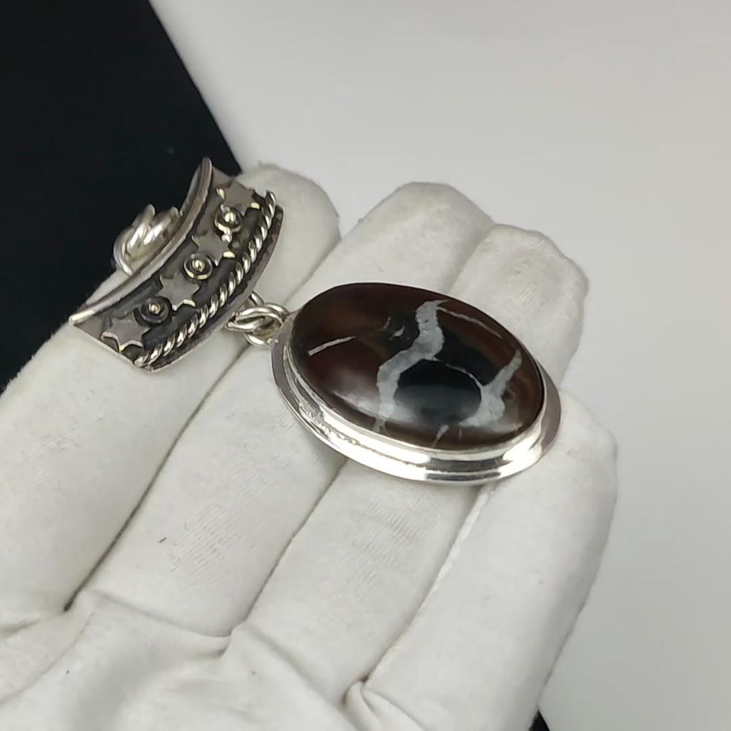 Natural Septarian Gemstone Silver Pendant in 925 Sterling Silver- Handmade Design, Everyday Wear Jewelry, Unique Septarian Pendant Wadding Gifts