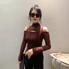Autumn New Fashion Mesh Fashion Off-shoulder Sexy Slim Half Turtleneck Long Sleeve Bottoming Women's Trend