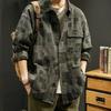 American Vintage Männer Plaid Arbeitshemd Mantel Frühling Herbst Mode Neue männliche Kleidung beiläufige lose schwarz grau Langarm Jacken