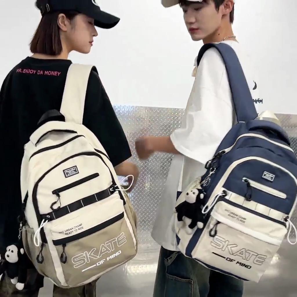 Color Block Student Schoolbag Large Capacity Men Letter Backpack Campus Women Backpack