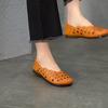 Johnature Genuine Leather Slip-on Shoes Hollow Out Breathable Soft Bottom Women's Flat Sandals