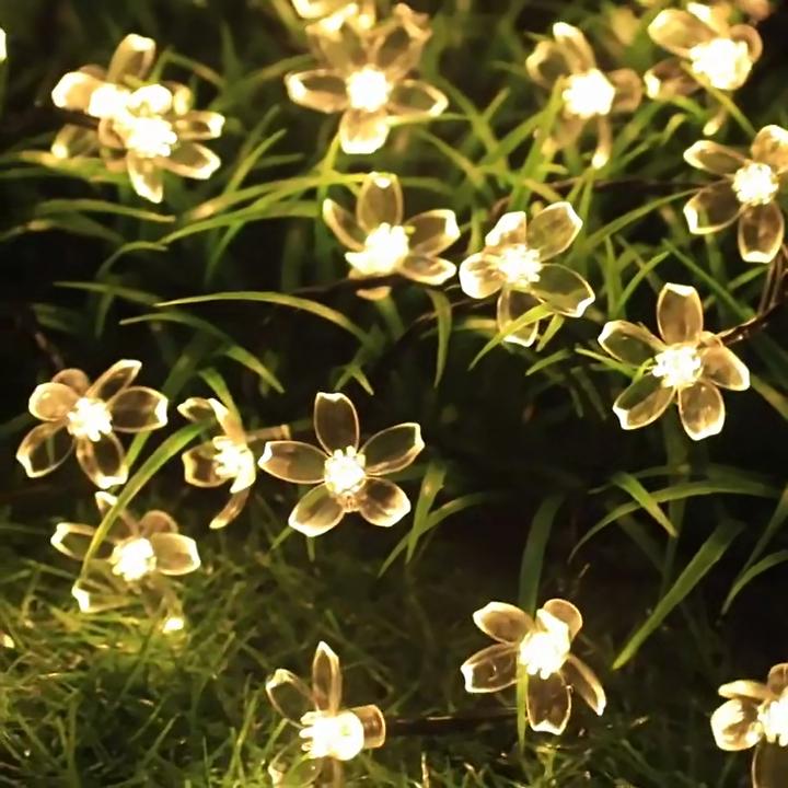 Outdoor Solar Lamp LED Cherry Blossom Fairy Light String Garden Christmas Holiday Decor Solar Garland Wedding Party Decoration