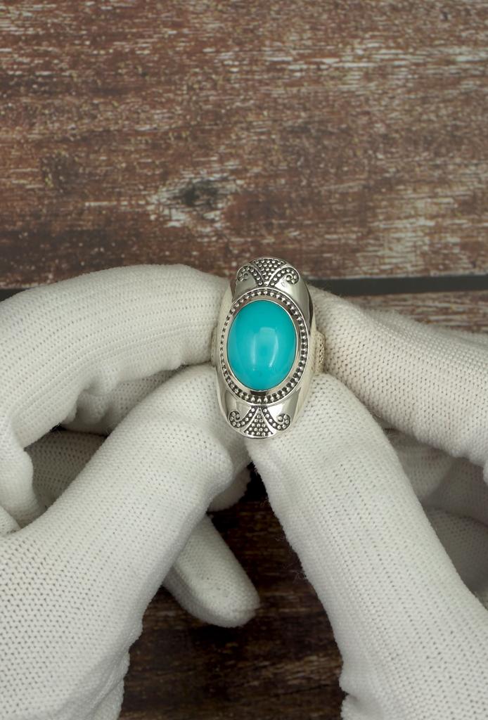 Sterling Silver Rare Sleeping Beauty Turquoise Ring - Vintage Boho Statement Ring with Oxidized Details, Unique Ring for Her