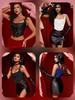 Rose Beauty A Grommet Lace Up Front Bandana Hem Crop Corset Shapewear Top