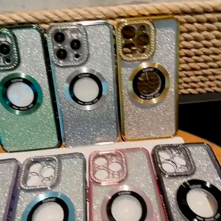 Für iPhone 14 13 12 Pro Max 11 Farbverlauf Diamantrahmen Glitzer Bling Stoßfeste magnetische Telefonhülle für Magsafe
