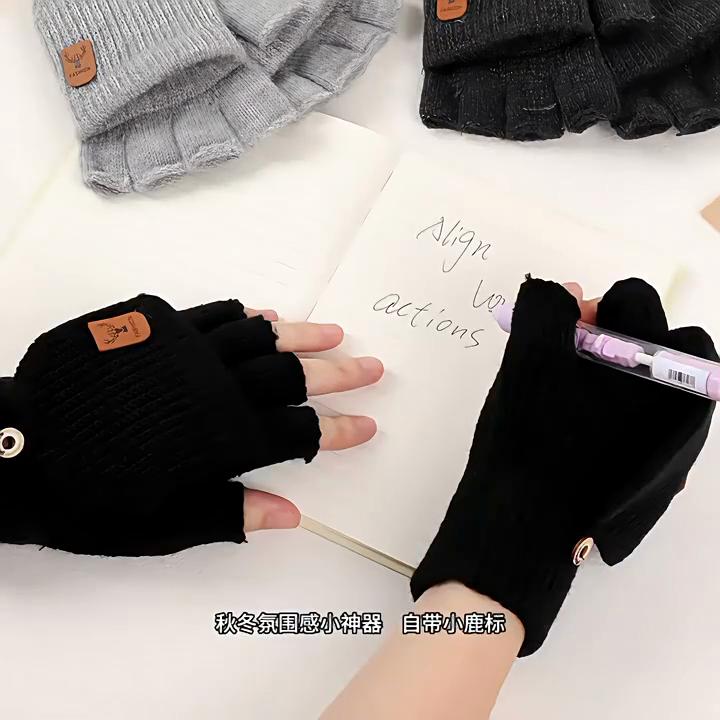Warm Touch Screen Gloves for Winter Knitting, Cycling, Outdoor Activities, Finger Leakage, Flip Cover, Men's and Women's Thick and Plush Thick Gloves