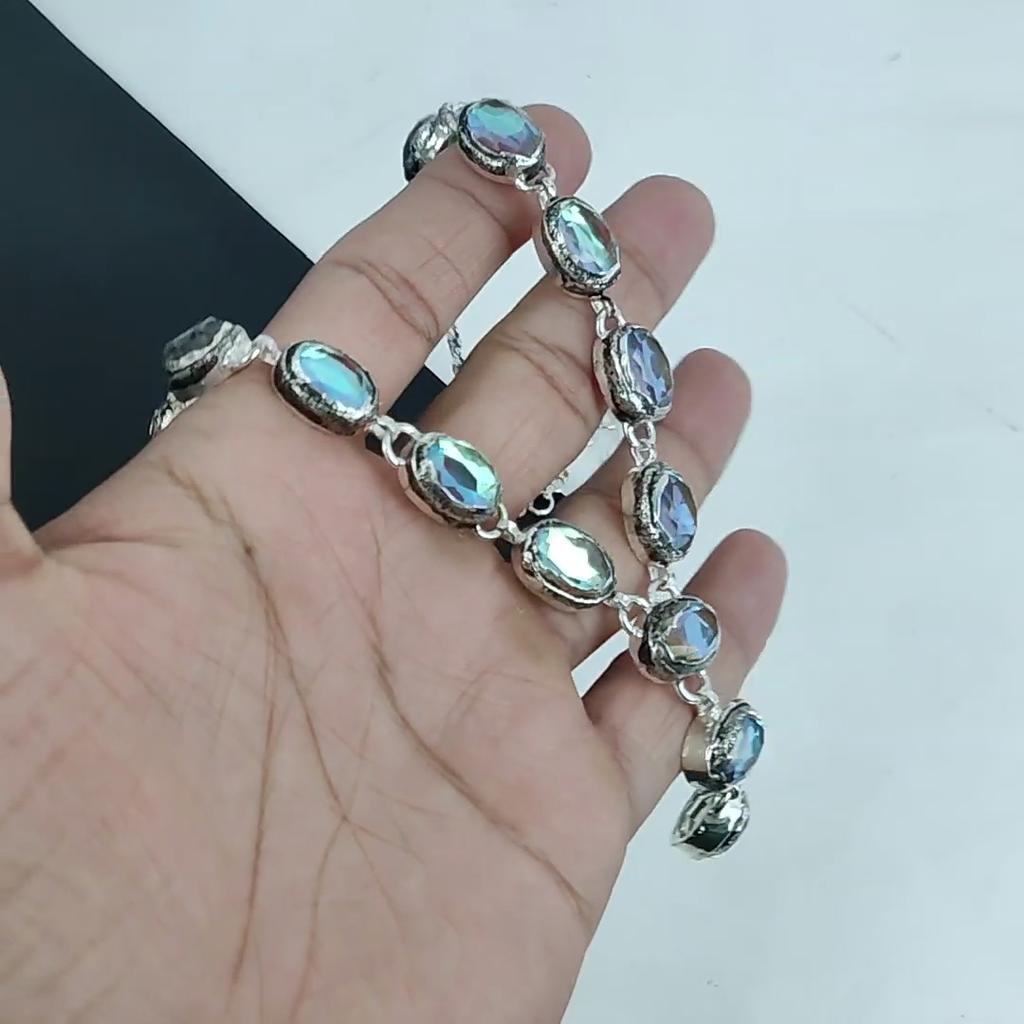 Amazing Mysitc Topaz Gemstone Handmade 925 Sterling Silver Necklace, Mysitc Topaz Silver Necklace For Wife, Unisex Necklace, Wadding Gift