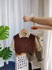 Boys' Spring and Autumn Set, Children's Double Breasted Knitted Vest, Casual Shirt, Striped Pants, 3-Piece Set