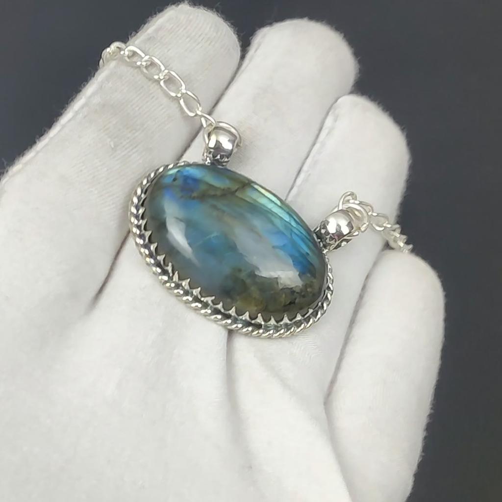 Blue Fire Labradorite Gemstone Handmade 925 Sterling Silver Necklace Natural Labradorite Handmade Jewelry Necklace For Women Necklace For Her
