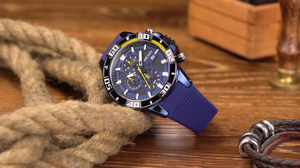 Neue MEGIR Chronograph Sportuhr Männer Großes Zifferblatt Wasserdicht Militär Quarz-armbanduhr Mann mit Silikonband Drop Shipping