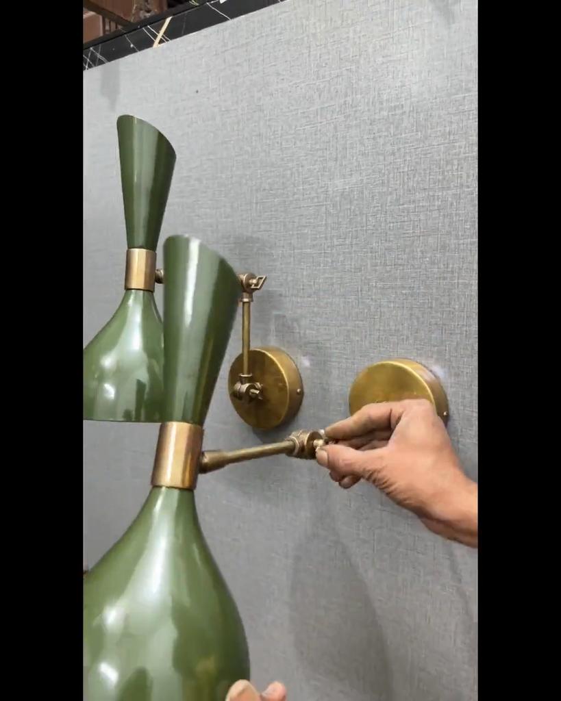Mid Century Modern Brass Wall Sconce: Italian Diabolo Olivine Bedside Lamp
